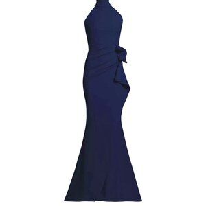 Chiara Boni La Petite Robe / Gudrum Halter Ruffle Gown in Blue Notte - Size 8